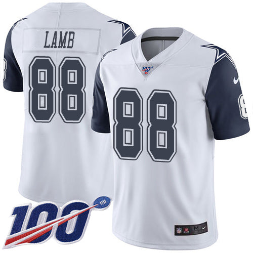 Custom Cowboys #88 CeeDee Lamb White Men’s Stitched NFL Limited Rush 100th Season Jersey