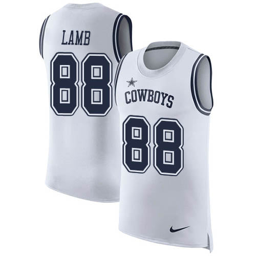 Custom Cowboys #88 CeeDee Lamb White Men’s Stitched NFL Limited Rush Tank Top Jersey