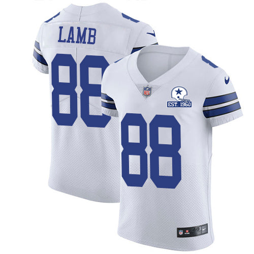 Custom Cowboys #88 CeeDee Lamb White Men’s Stitched With Established In 1960 Patch NFL New Elite Jersey