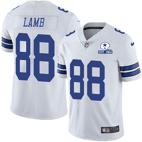 Custom Cowboys #88 CeeDee Lamb White Men’s Stitched With Established In 1960 Patch NFL Vapor Untouchable Limited Jersey