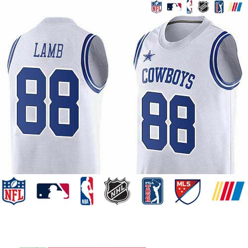 Custom Cowboys #88 CeeDee Lamb White Team Color Men’s Stitched NFL Limited Tank Top Jersey
