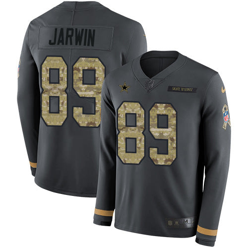Custom Cowboys #89 Blake Jarwin Anthracite Salute to Service Men’s Stitched NFL Limited Therma Long Sleeve Jersey