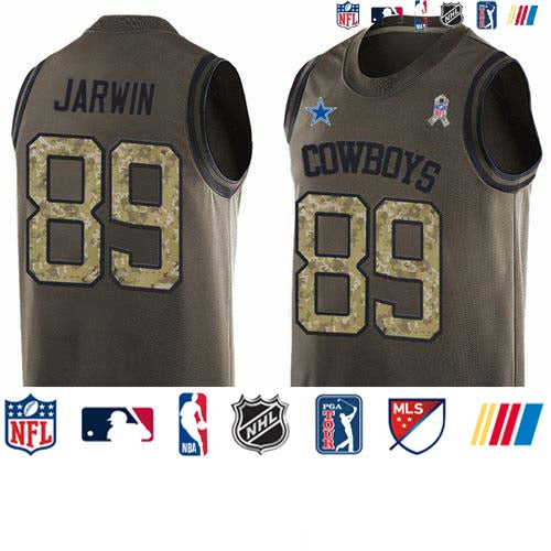 Custom Cowboys #89 Blake Jarwin Green Men’s Stitched NFL Limited Salute To Service Tank Top Jersey
