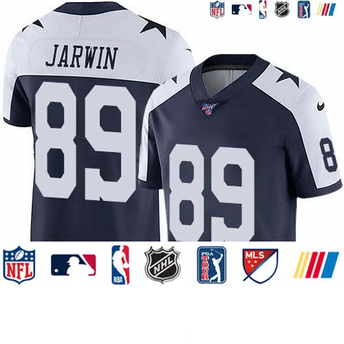 Custom Cowboys #89 Blake Jarwin Navy Blue Thanksgiving Men’s Stitched NFL 100th Season Vapor Throwback Limited Jersey