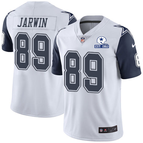 Custom Cowboys #89 Blake Jarwin White Men’s Stitched With Established In 1960 Patch NFL Limited Rush Jersey
