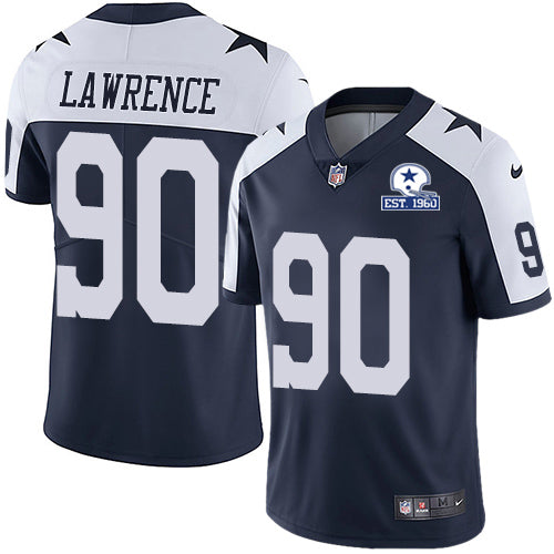Custom Cowboys #90 DeMarcus Lawrence Navy Blue Thanksgiving Men’s Stitched With Established In 1960 Patch NFL Vapor Untouchable Limited Throwback Jersey