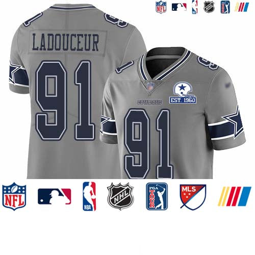 Custom Cowboys #91 L.P. Ladouceur Gray Men’s Stitched With Established In 1960 Patch NFL Limited Inverted Legend Jersey