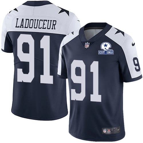 Custom Cowboys #91 L.P. Ladouceur Navy Blue Thanksgiving Men’s Stitched With Established In 1960 Patch NFL Vapor Untouchable Limited Throwback Jersey