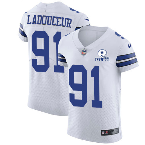 Custom Cowboys #91 L.P. Ladouceur White Men’s Stitched With Established In 1960 Patch NFL New Elite Jersey