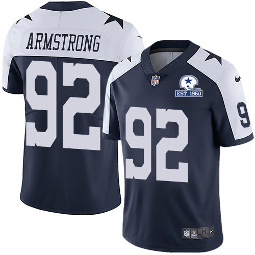 Custom Cowboys #92 Dorance Armstrong Navy Blue Thanksgiving Men’s Stitched With Established In 1960 Patch NFL Vapor Untouchable Limited Throwback Jersey