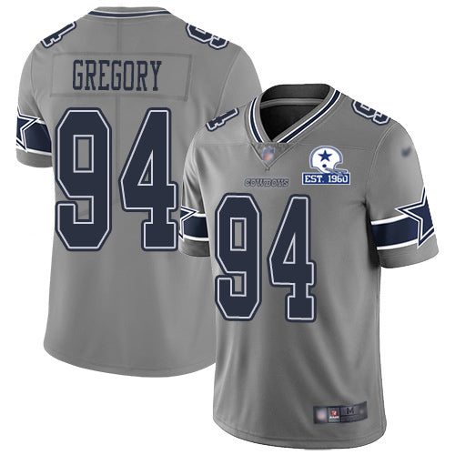 Custom Cowboys #94 Randy Gregory Gray Men’s Stitched With Established In 1960 Patch NFL Limited Inverted Legend Jersey