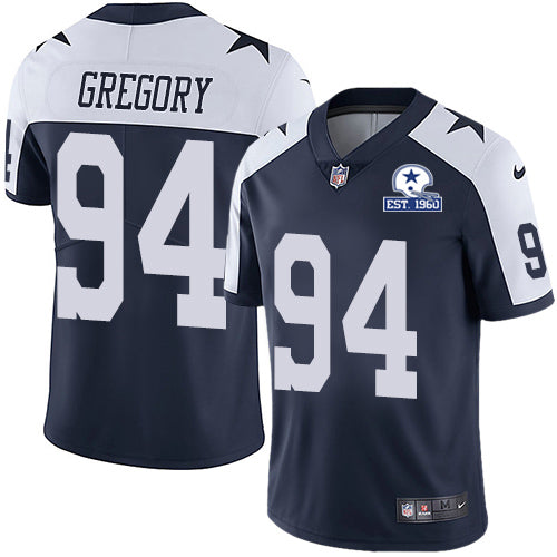 Custom Cowboys #94 Randy Gregory Navy Blue Thanksgiving Men’s Stitched With Established In 1960 Patch NFL Vapor Untouchable Limited Throwback Jersey