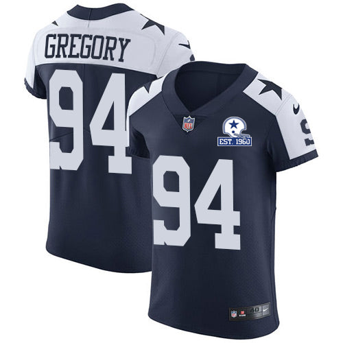 Custom Cowboys #94 Randy Gregory Navy Blue Thanksgiving Men’s Stitched With Established In 1960 Patch NFL Vapor Untouchable Throwback Elite Jersey
