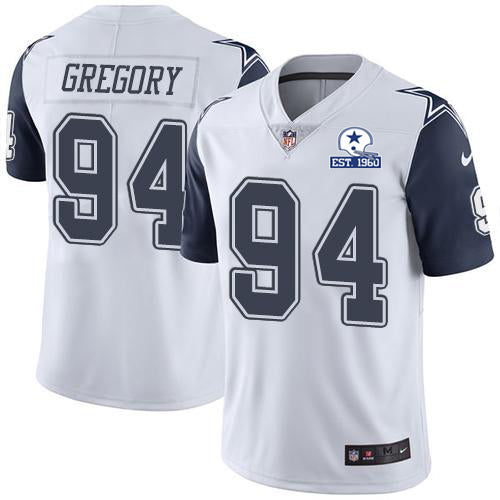 Custom Cowboys #94 Randy Gregory White Men’s Stitched With Established In 1960 Patch NFL Limited Rush Jersey