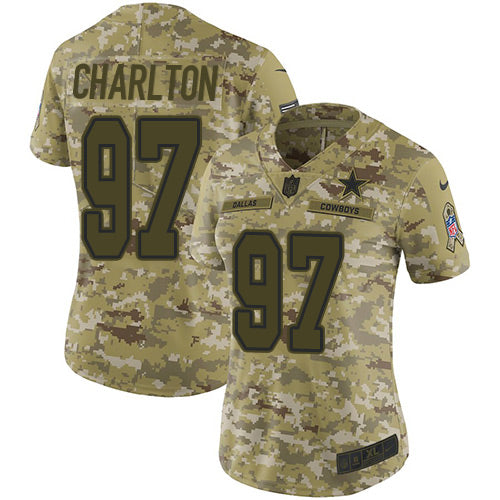 Custom Cowboys #97 Taco Charlton Camo Women’s Stitched NFL Limited 2018 Salute to Service Jersey