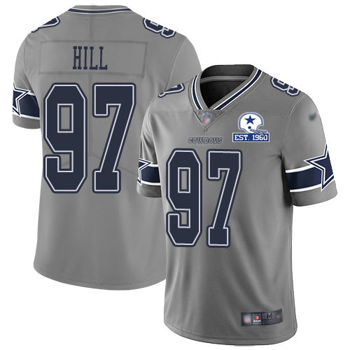 Custom Cowboys #97 Trysten Hill Gray Men’s Stitched With Established In 1960 Patch NFL Limited Inverted Legend Jersey