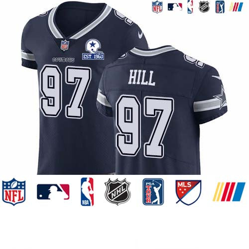 Custom Cowboys #97 Trysten Hill Navy Blue Team Color Men’s Stitched With Established In 1960 Patch NFL Vapor Untouchable Elite Jersey