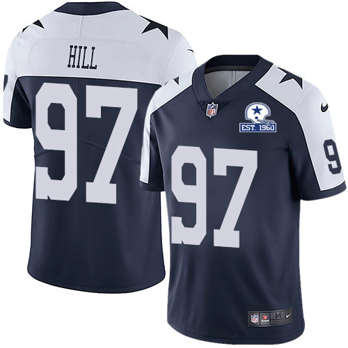 Custom Cowboys #97 Trysten Hill Navy Blue Thanksgiving Men’s Stitched With Established In 1960 Patch NFL Vapor Untouchable Limited Throwback Jersey