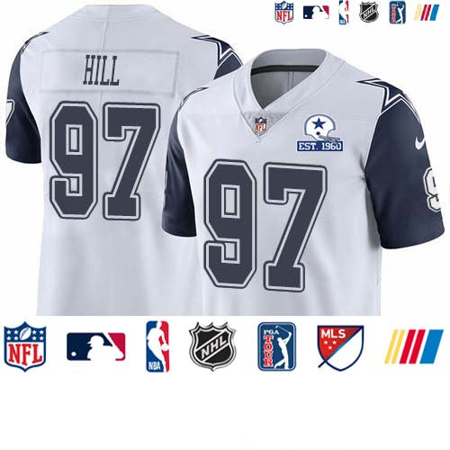Custom Cowboys #97 Trysten Hill White Men’s Stitched With Established In 1960 Patch NFL Limited Rush Jersey