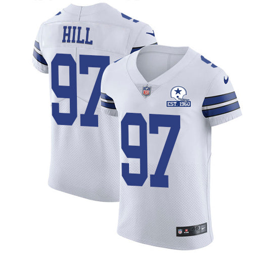 Custom Cowboys #97 Trysten Hill White Men’s Stitched With Established In 1960 Patch NFL New Elite Jersey