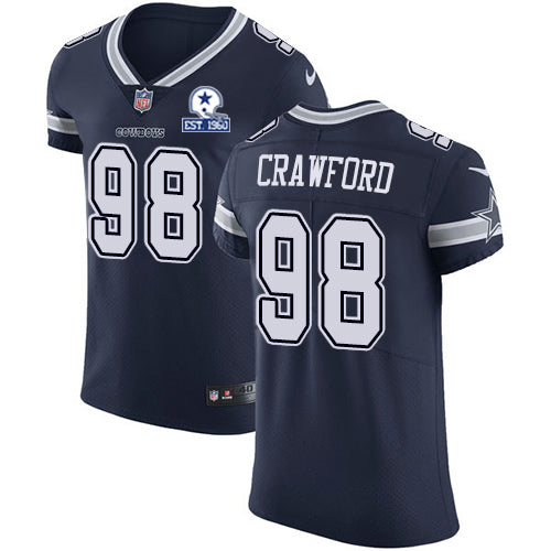 Custom Cowboys #98 Tyrone Crawford Navy Blue Team Color Men’s Stitched With Established In 1960 Patch NFL Vapor Untouchable Elite Jersey