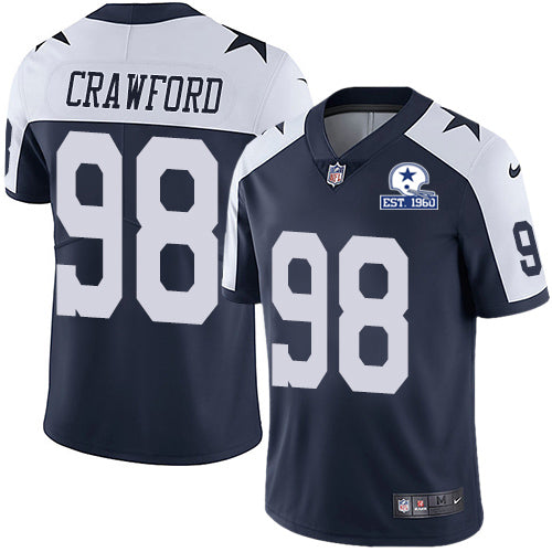 Custom Cowboys #98 Tyrone Crawford Navy Blue Thanksgiving Men’s Stitched With Established In 1960 Patch NFL Vapor Untouchable Limited Throwback Jersey