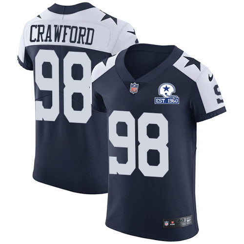 Custom Cowboys #98 Tyrone Crawford Navy Blue Thanksgiving Men’s Stitched With Established In 1960 Patch NFL Vapor Untouchable Throwback Elite Jersey