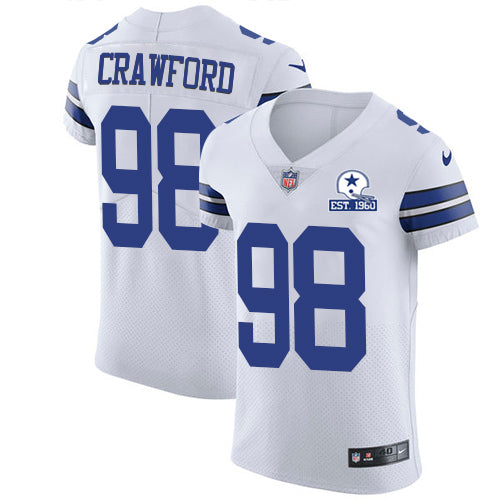 Custom Cowboys #98 Tyrone Crawford White Men’s Stitched With Established In 1960 Patch NFL New Elite Jersey