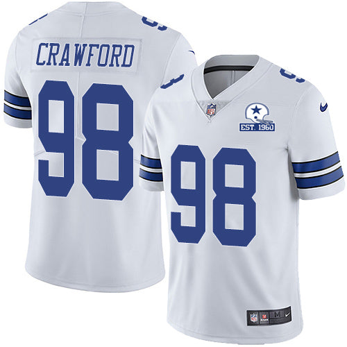 Custom Cowboys #98 Tyrone Crawford White Men’s Stitched With Established In 1960 Patch NFL Vapor Untouchable Limited Jersey