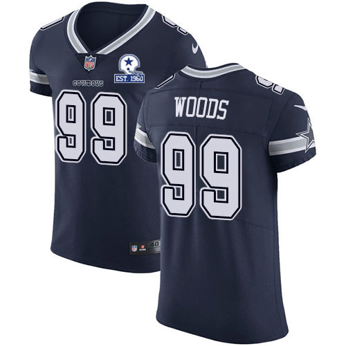 Custom Cowboys #99 Antwaun Woods Navy Blue Team Color Men’s Stitched With Established In 1960 Patch NFL Vapor Untouchable Elite Jersey