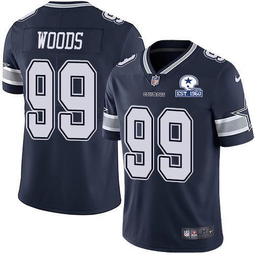 Custom Cowboys #99 Antwaun Woods Navy Blue Team Color Men’s Stitched With Established In 1960 Patch NFL Vapor Untouchable Limited Jersey