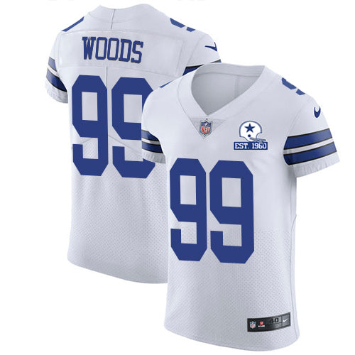 Custom Cowboys #99 Antwaun Woods White Men’s Stitched With Established In 1960 Patch NFL New Elite Jersey