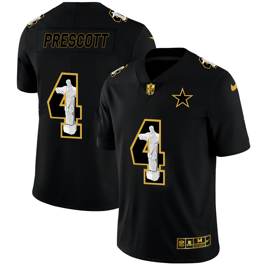 Custom Cowboys 4 Dak Prescott Black Jesus Faith Edition Limited Jersey