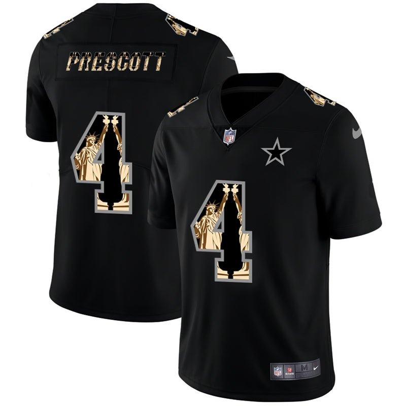 Custom Cowboys 4 Dak Prescott Black Statue Of Liberty Limited Jersey