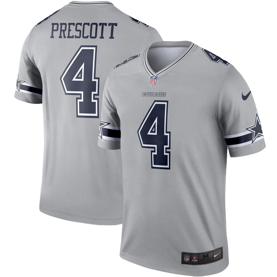 Custom Cowboys 4 Dak Prescott Gray Inverted Legend Jersey