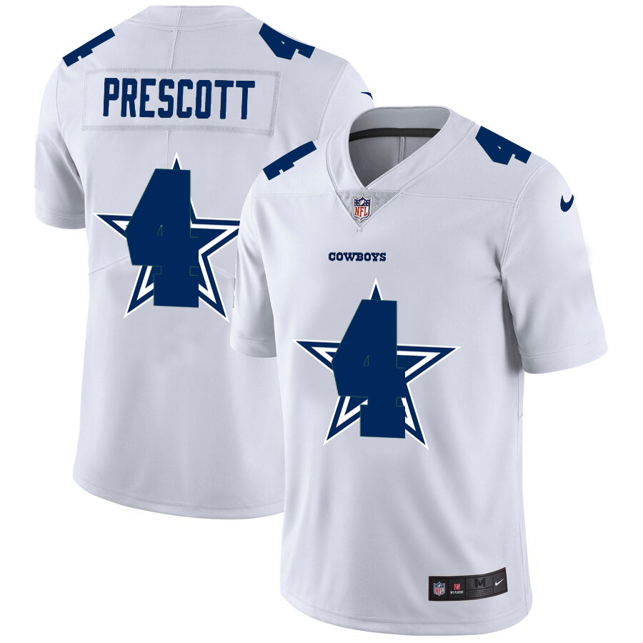 Custom Cowboys 4 Dak Prescott White Shadow Logo Limited Jersey