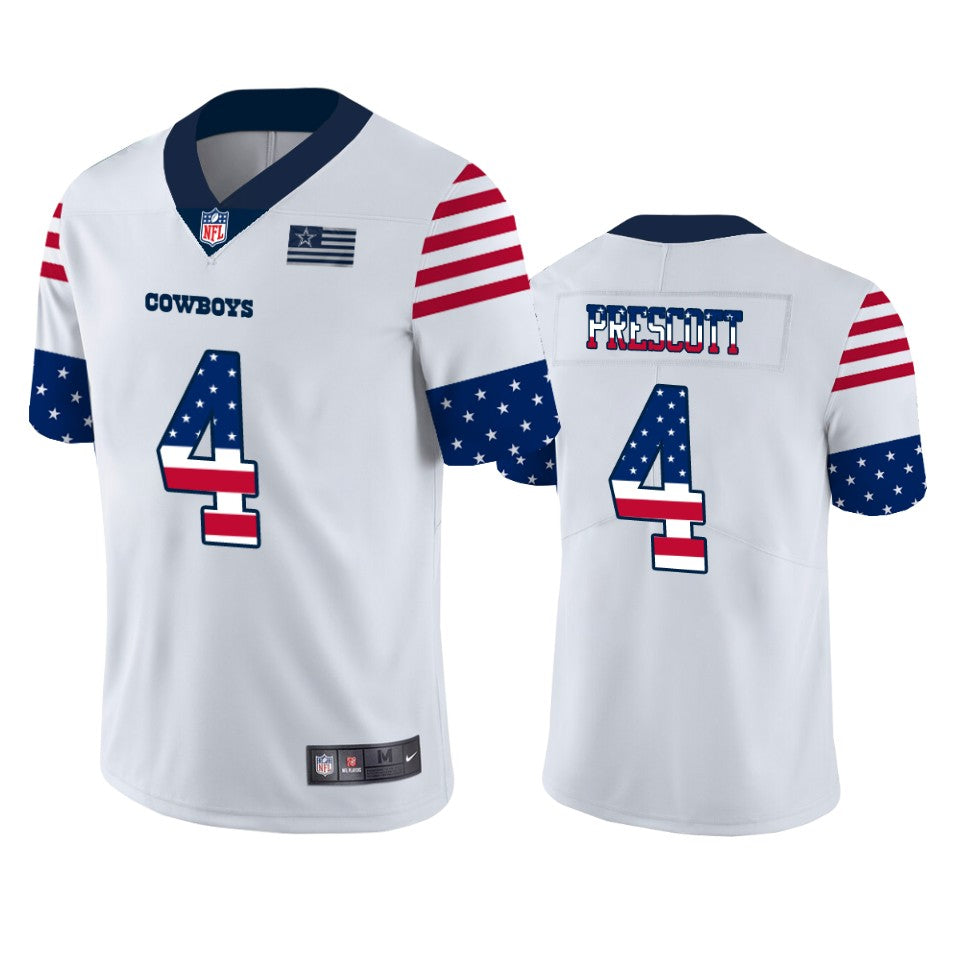 Custom Cowboys 4 Dak Prescott White USA Flag Fashion Limited Jersey