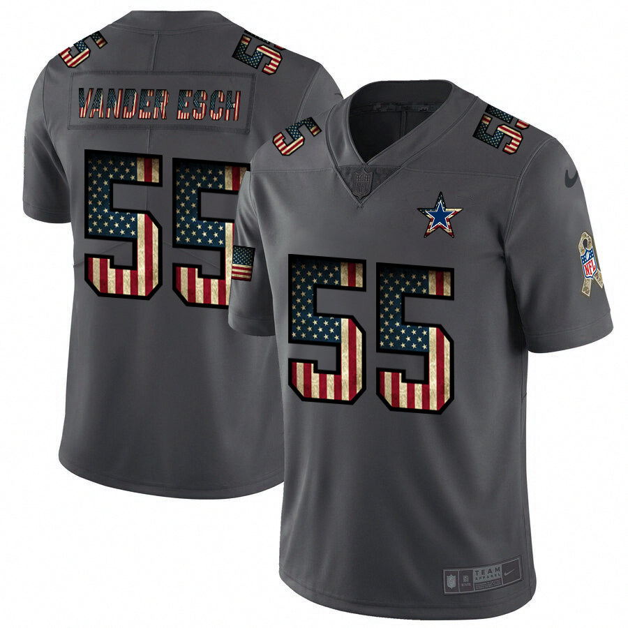 Custom Cowboys 55 Leighton Vander Esch 2019 Salute To Service USA Flag Fashion Limited Jersey