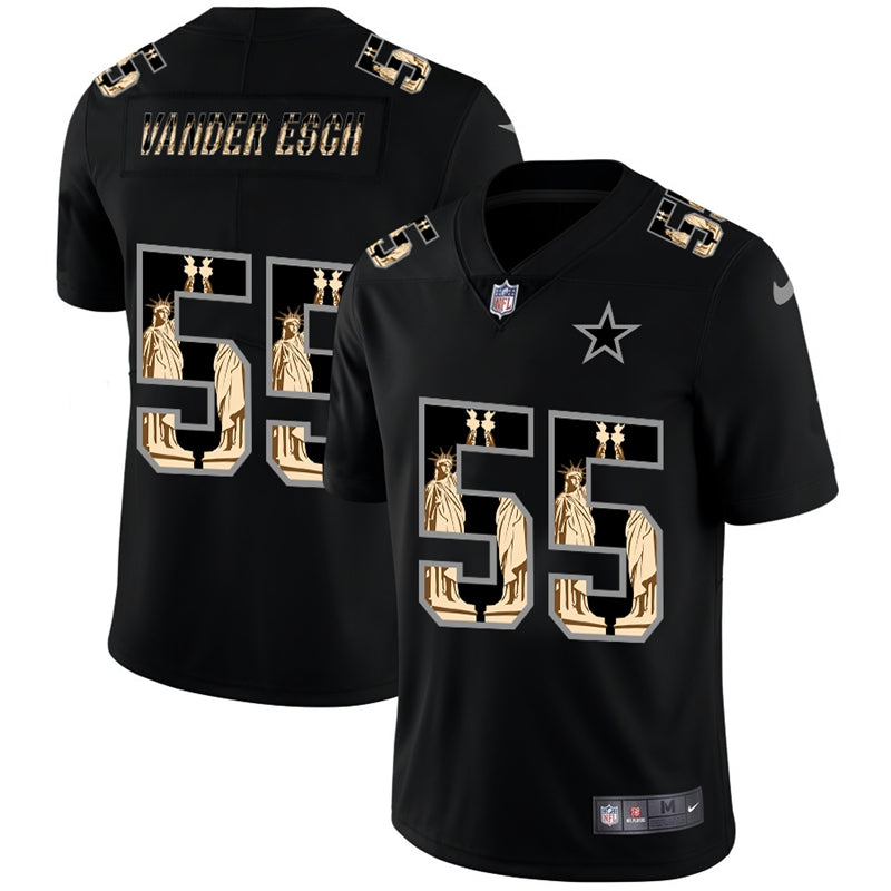 Custom Cowboys 55 Leighton Vander Esch Black Statue Of Liberty Limited Jersey