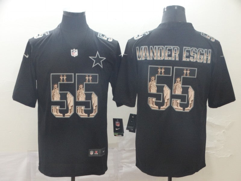 Custom Cowboys 55 Leighton Vander Esch Black Statue Of Liberty Limited Jersey
