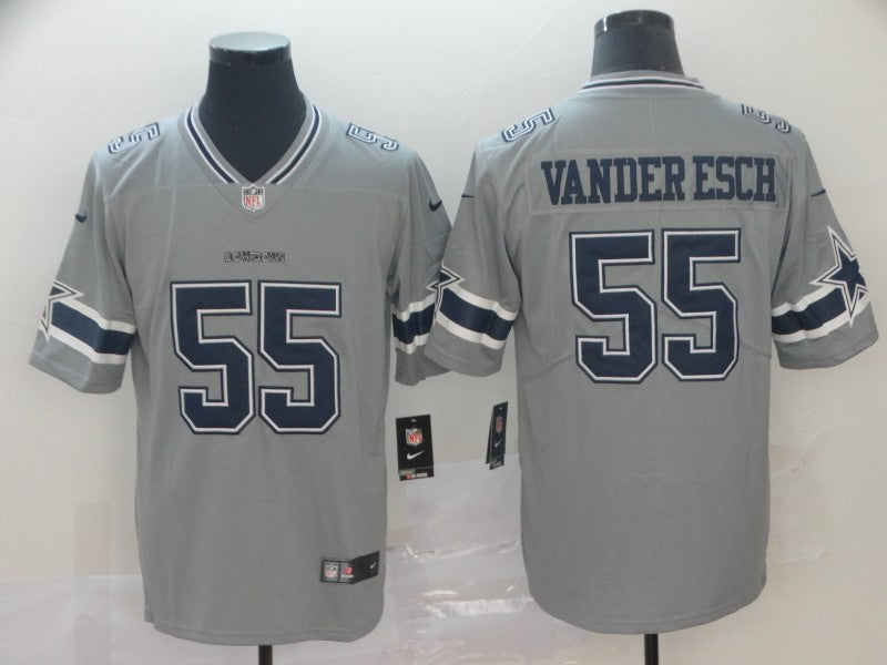 Custom Cowboys 55 Leighton Vander Esch Gray Inverted Legend Limited Jersey
