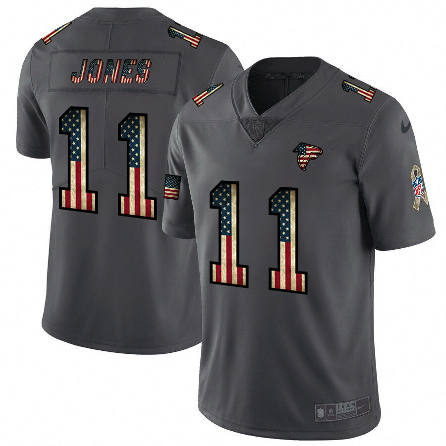 Custom Falcons 11 Julio Jones 2019 Salute To Service USA Flag Fashion Limited Jersey