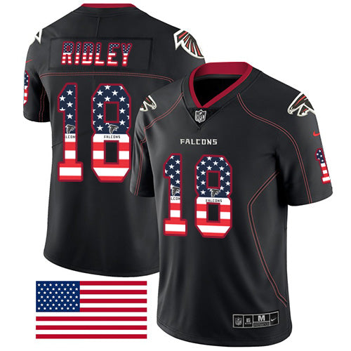 Custom Falcons #18 Calvin Ridley Black Men’s Stitched NFL Limited Rush USA Flag Jersey$149.99$22.50