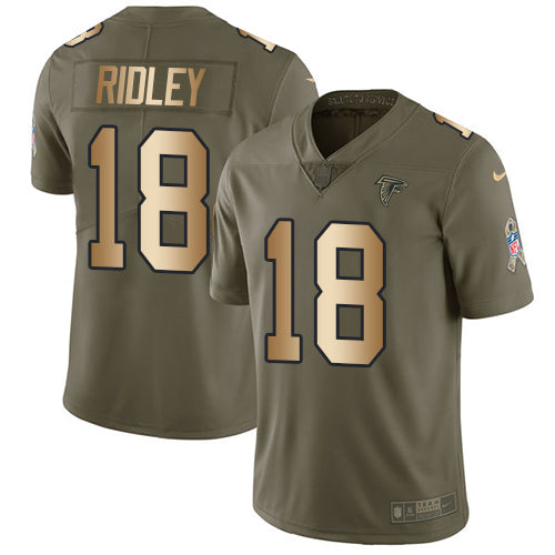 Custom Falcons #18 Calvin Ridley Olive Gold Youth Stitched NFL Limited 2017 Salute to Service Jersey