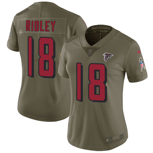 Custom Falcons #18 Calvin Ridley Olive Women’s Stitched NFL Limited 2017 Salute to Service Jersey