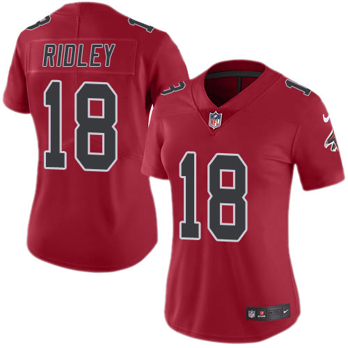 Custom Falcons #18 Calvin Ridley Red Women’s Stitched NFL Limited Rush Jersey
