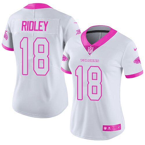 Custom Falcons #18 Calvin Ridley White Pink Women’s Stitched NFL Limited Rush Fashion Jersey