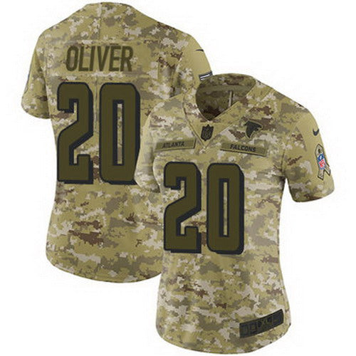 Custom Falcons #20 Isaiah Oliver Camo Women’s Stitched NFL Limited 2018 Salute to Service Jersey