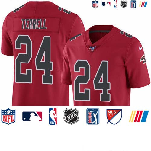 Custom Falcons #24 A.J. Terrell Red Men’s Stitched NFL Limited Rush 100th Season Jersey