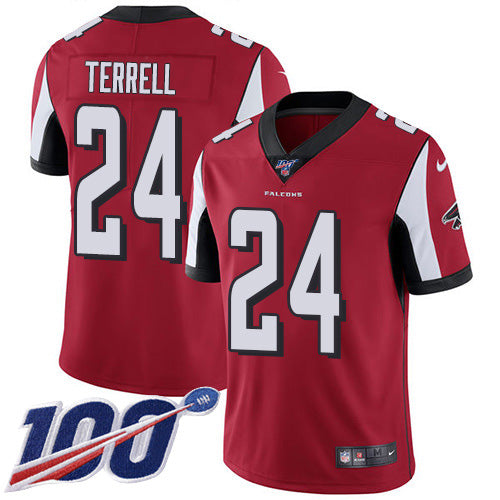Custom Falcons #24 A.J. Terrell Red Team Color Men’s Stitched NFL 100th Season Vapor Untouchable Limited Jersey